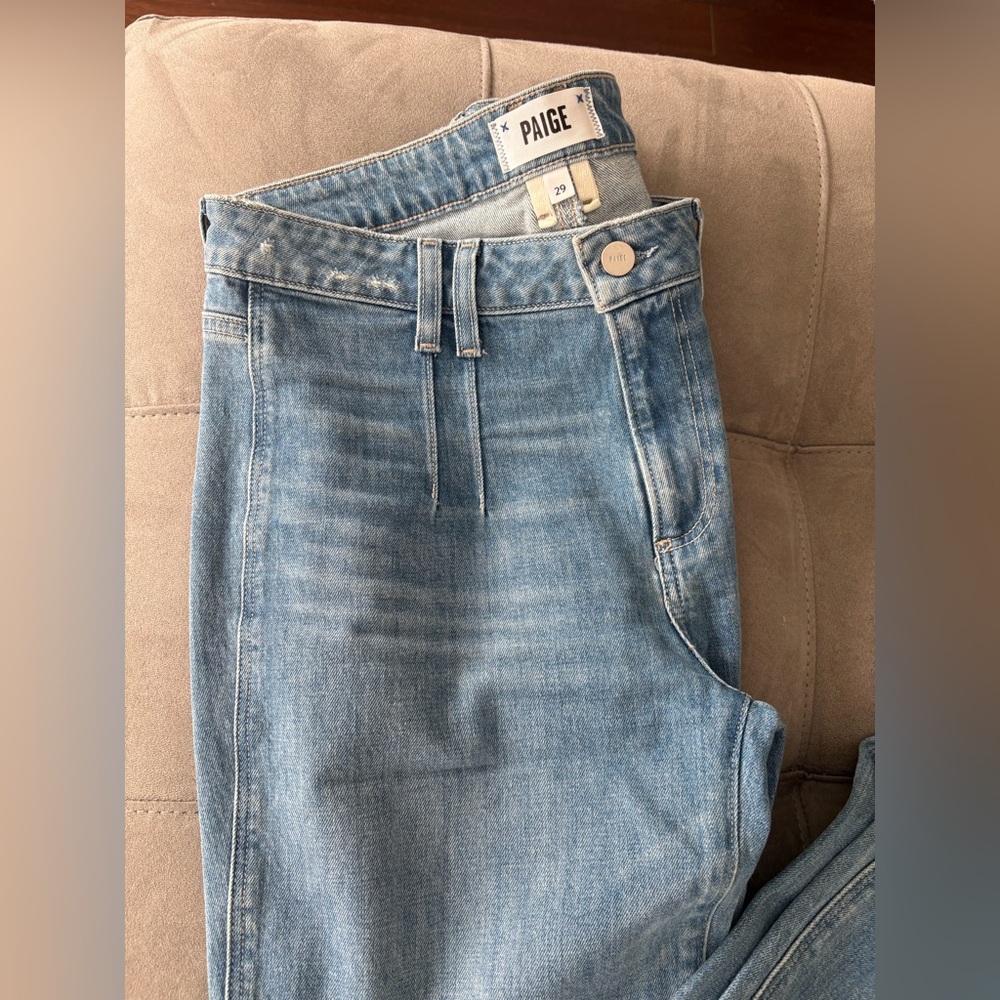 PAIGE Manhattan Mid Rise Blue Boots Jeans Size 29 Vintage Style Double Loops - Picture 14 of 15